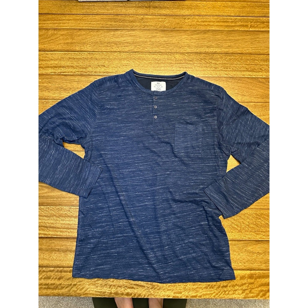 MBX Men's Blue Heathered Henley Long Sleeve Knit T-Shirt Cotton Blend XL A161